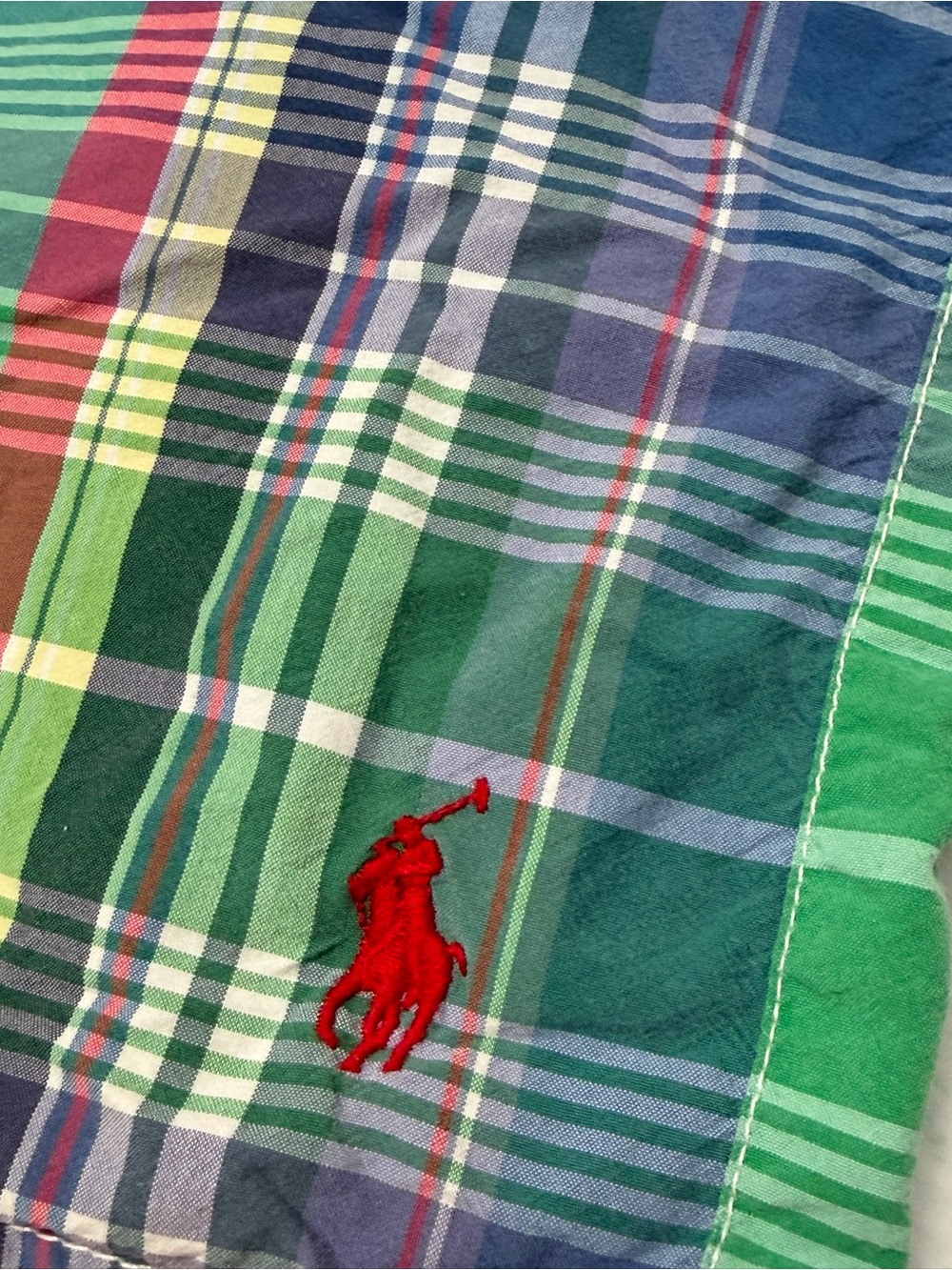 Ralph‎ Lauren Multicolor Plaid Swim Trunks — Green, Blue, Pink, Yellow